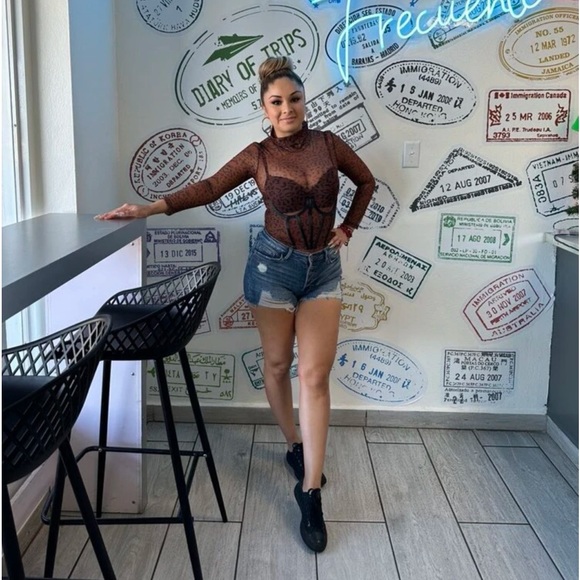 Sexy Sheer Leopard Mesh Contrast Lace High Neck Underbust Corset Teddy Bodysuit - Picture 10 of 13